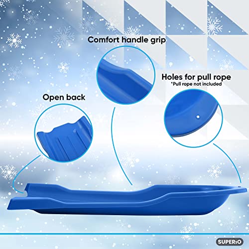 Image of Superio Toboggan Snow Sled for Kids and Adults, 46 inch Heavy Duty Plastic Open Back Slider with Handles and Hole for Pull Ropes- (Ropes Excluded) Kid and Adult Winter Fun