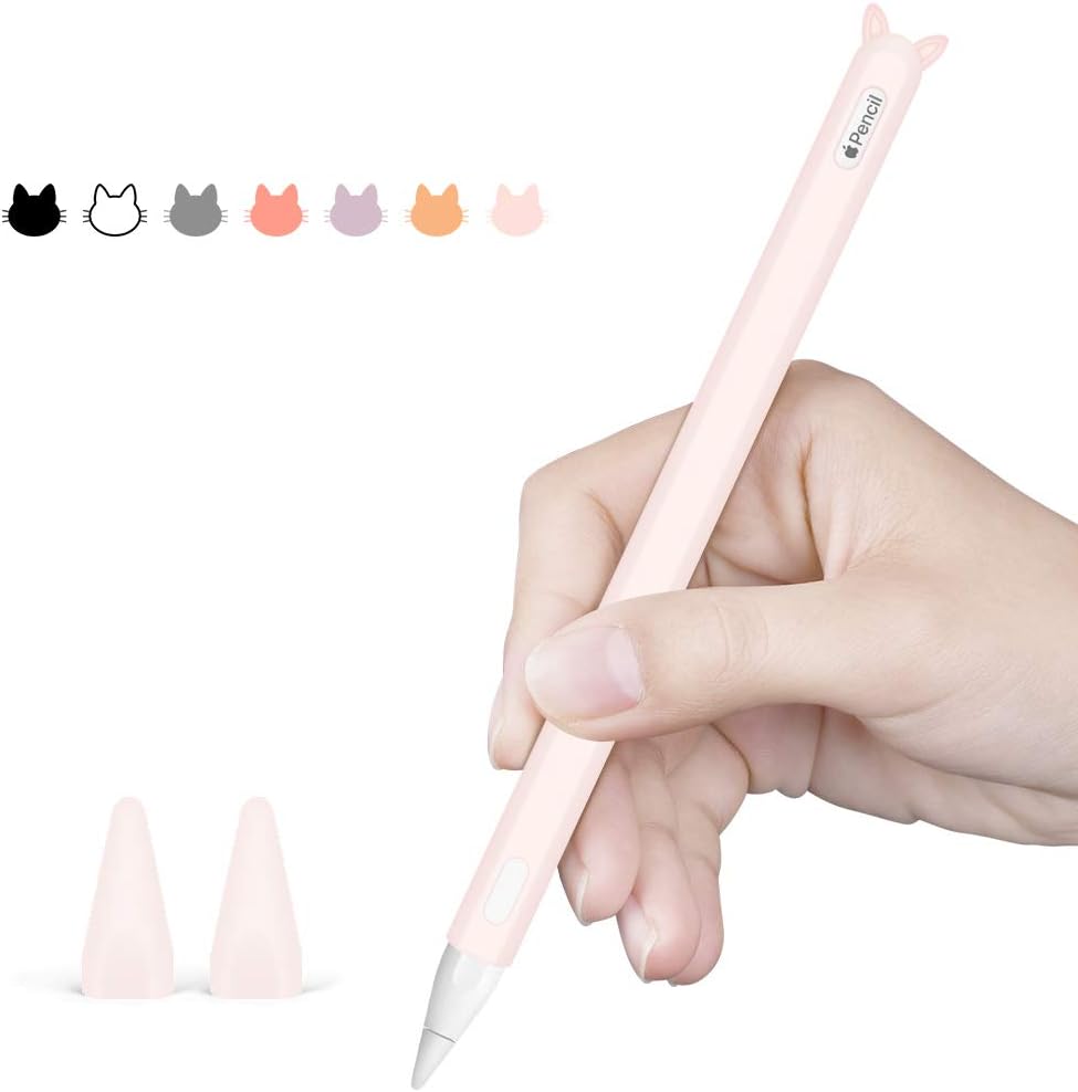 Silicone Case for Apple Pencil 2nd Generation Holder Sleeve Skin Pocket Cover Accessories Kit for iPad Pro 11 12.9 inch 2018, Cute Soft Grip Pouch Cap Holder and 2 Protective Nib Covers(Pink)