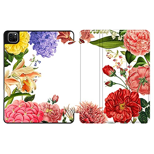 SDH Funda para iPad Pro de 12.9 pulgadas de 5ª generación 2021, soporte para Apple iPad lápiz titular y carga inalámbrica, suave TPU trasero Shell soporte Smart Cover Tablet Sleeve,Fresh Flowers 8 Cover