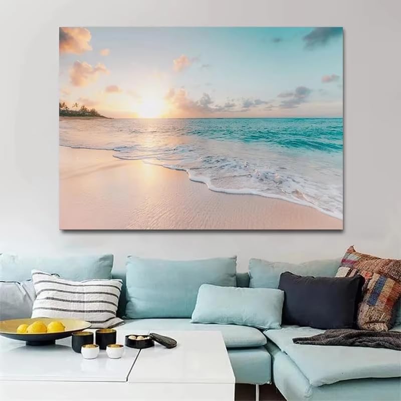 Paysage marin doré Hawaï toile géante palmiers tropicaux sans cadre salon