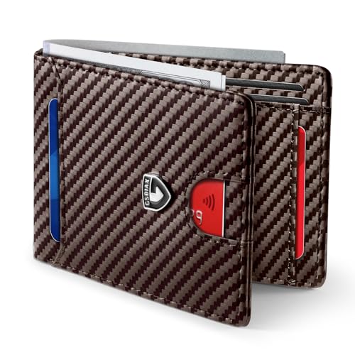 GSOIAX Slim Wallet for Men RFID Blocking Bifold Wallet Carbon Fiber Front Pocket Wallet with 11 Card Holder Minimalist Mens Wallet Comes with Gift Box, Carbon Fiber - Coffee, Slim