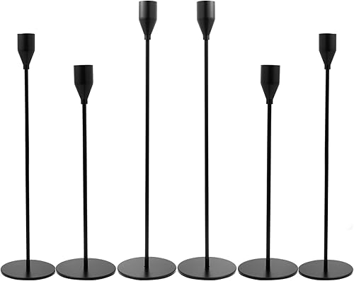 6 portavelas cónico negro mate, 2 juegos de portavelas, portavelas decorativos para bodas, catering, fiestas en diferentes alturas, adecuado para