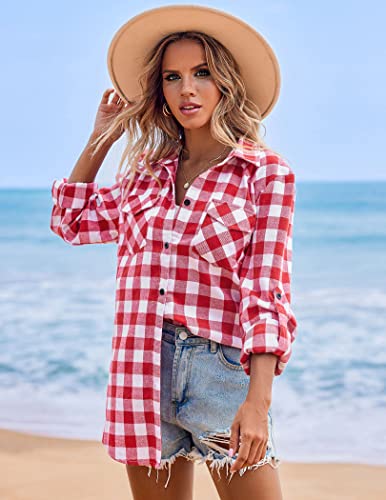 Zeagoo Womens Flannel Shirts Long/Roll Up Sleeve Collared Button Down Plaid Shirt Casual Work Tops4