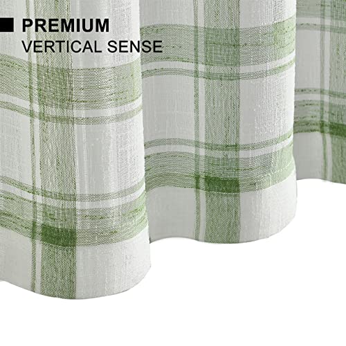 Kotile Buffalo Check Plaid Farmhouse Window Valance - Faux Linen Textured Sage Green Valance Curtain 18 Inch Length, Country Rod Pocket Sheer Window Curtain Valance, 52 X 18 Inch, 1 Panel, Sage Green #TOP4