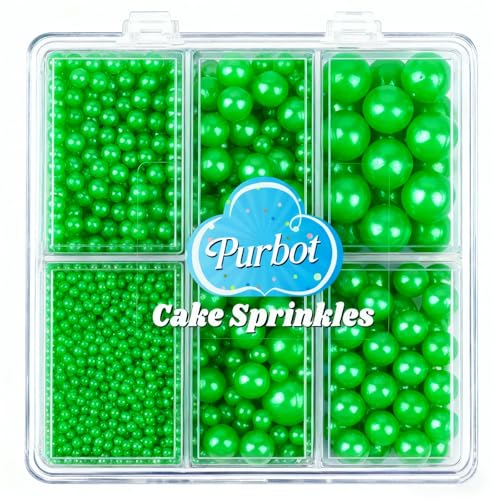 Image of Green Pearl Sprinkles for Cake Decorating, 4 Sizes Sugar 130g /4.6oz, Cupcake, Ice Cream, Donuts, Macaron Toppings Supplies (2mm, 4mm, 7mm, 1cm)