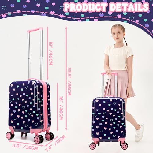 Image of Kid's Luggage Set 2 Piece Suitcase Set Hardside Luggage with Spinner Wheels Girls Carry on Toddler Travel Rolling Suitcase with Neck Pillow Airline Approved