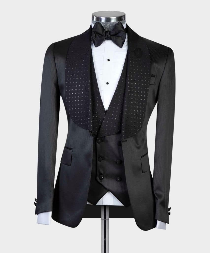 Men's One Button Suit Three Pieces Polka Dots Shawl Lapel Tuxedos Set