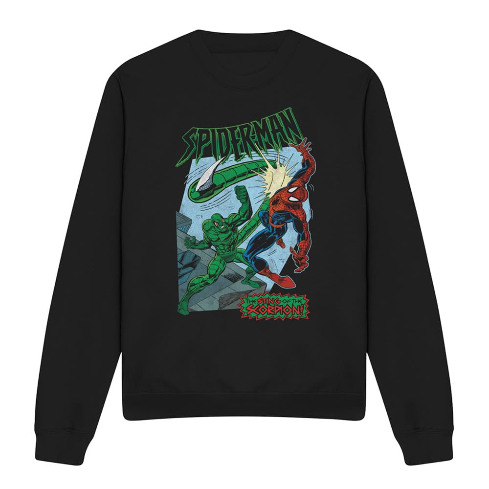 Marvel Spiderman Retro Sting Of The Scorpion Unisex Sweatshirt, Black, Medium