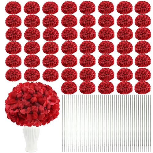 Nagobi Red Hydrangea Artificial Flowers Silk Hydrangeas Bulk 104 PCS