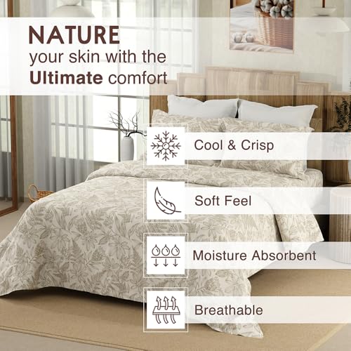 Image of COLOR SENSE 100% Cotton Bedsheet Set for Double Bed |1 Double Bed Sheet & 2 Pillow Covers | 200 TC Beige Size - 88 x 100 Inches | Floral Print, Beige