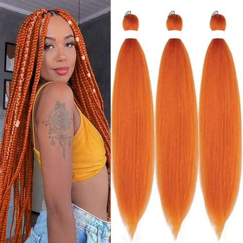 Ai Yuchen Ginger Orange Braiding Hair Pre Stretched Kanekalo Prestretched Braiding Hair 26 inch Synthetic Colored Hair Extensions for Braiding Soft Yaki Knotless Crochet Braiding Hair Box Braids