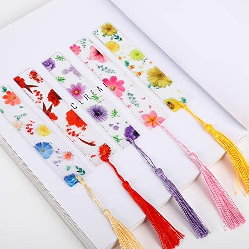10Pcs Floral Bookmark Pressed Flower Bookmark Transparent Dried Flower Bookmark Reading Page Markers with Tassel Bookmarker for Women Readers Teachers Students School Classroom Reading Presents