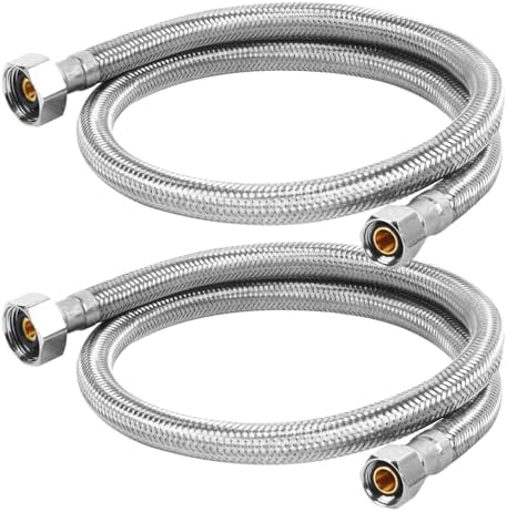 EZ-Fluid 20" X 1/2" Fip X 3/8" Comp Stainless Steel Braided Flexible Faucet Water Supply Hose Connector Line Bathroom Kitchen Outdoor Sink Faucets 1pc