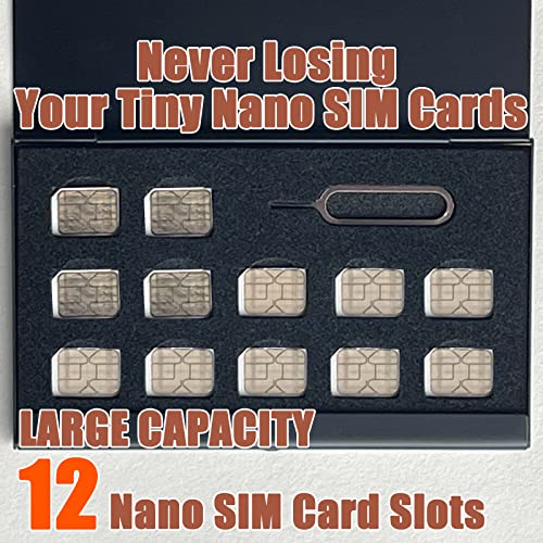 Aluminum SIM Card Case, 12 Slots Ultrathin Nano SIM Card Holder with SIM Card Adapter Kit for Travelers or Holiday Trip (Black) by JAKENHAM - Image 2