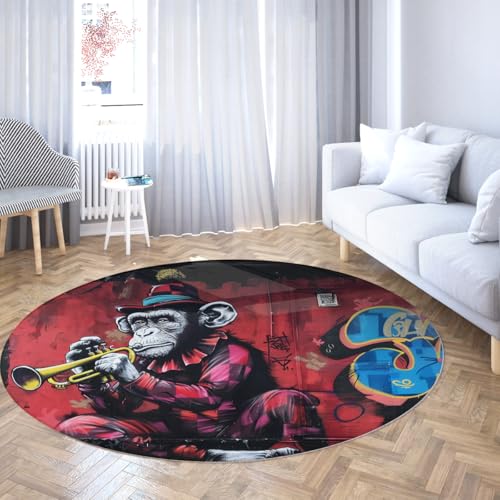 Tapis de sol lavable et antidérapant avec motif de singe circulaire