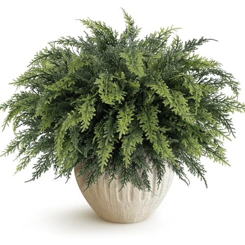 N&T NIETING Real Touch Christmas Cedar Stems 18 Inches Artificial Cedar Pine Branches Fake Greenery Plants Stem Pine Picks for Vase Filler DIY Garland Wreath Xmas Indoor Outdoor Decorations(12 Pcs)