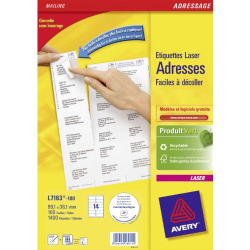 Boîtes d'étiquettes adhésives blanches format 99,1X38,1mm à forte adhérence