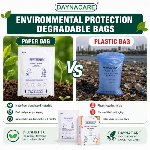 Image of Deo Scented Eco-Friendly Paper Vomit /Urine Bags for Travel, Pack of 50 | Motion Sickness Disposable Emesis Bags| Leak-Proof, Odor Control | Idel For Adults, Kids,Pregnancy & Emergency Use