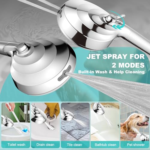 Filtered Shower Head with Handheld, 8+2 Modes High Pressure with Multi-Stage Filter Beads for Hard Water - Gentle on Skin & Hair, Long Stainless Steel Hose, Overhead Brackets, G1/2 Universal (Chrome)