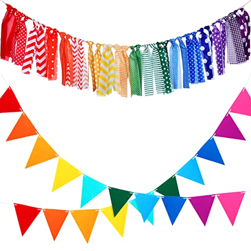 3 Sets Rainbow Birthday Garland Including Rainbow Banner Colorful Striped High Chair Banner And 2 Rainbow Felt Fabric Pennant Banners Classroom Decoration For Multicolor Theme Party Decor #TOP29