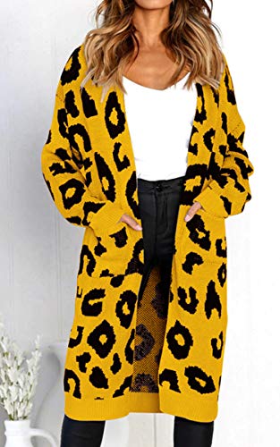 image for Angashion Women's Long Sleeves Leopard Print Knitting Cardigan Open Fr