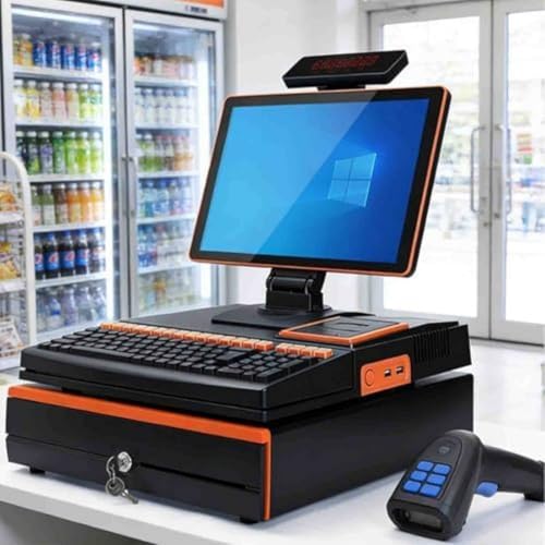 Caja registradora electrónica, caja registradora de doble pantalla, incluye impresora térmica y escáner de código de barras, pantalla táctil LED de 15,6''.