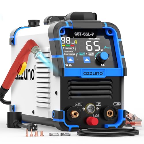 AZZUNO Plasma Cutter 65Amps, Non-Touch Pilot Arc, 110/220V Dual Voltage Large LED Display Plasma Cutting Machine, IGBT Inverter Air Sensor Technology, Max Cut 1 Plate/Mesh Cutting
