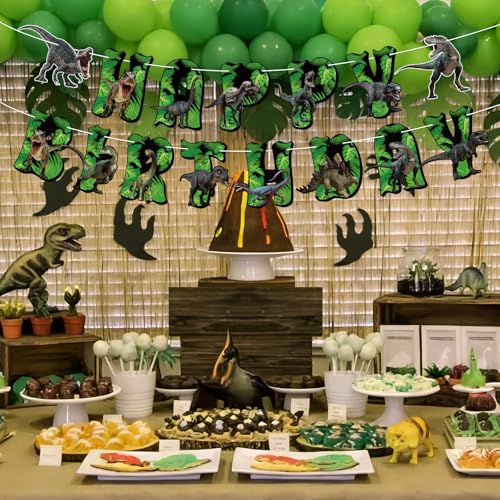 Image of Hooqict Dinosaur Birthday Party Banner Dinosaur Birthday Decorations Happy Birthday Banner Garland Sign for Kids Boys Girls 1st 2nd 3rd Baby Shower Dino Themed Party Decorations Supplies