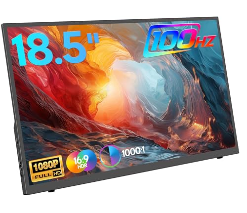 Image of ZSCMALLS Portable Screen, 18.5 inch 1080P 100Hz Extended Monitor, 1000:1 100% sRGB USB-C HDMI Portable Display for Laptop HDR Travel Screen with Speakers & Smart for PC PS5 /4 Xbox Switch