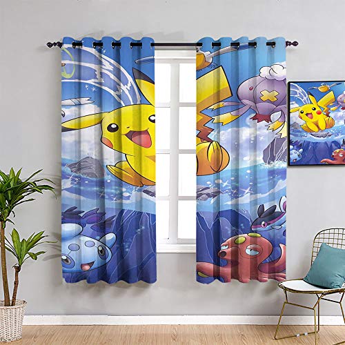 ZhiHdecor Pokemon anime slaapkamergordijn, voor meisjes jongens slaapkamer 157,5 cm x 182,9 cm