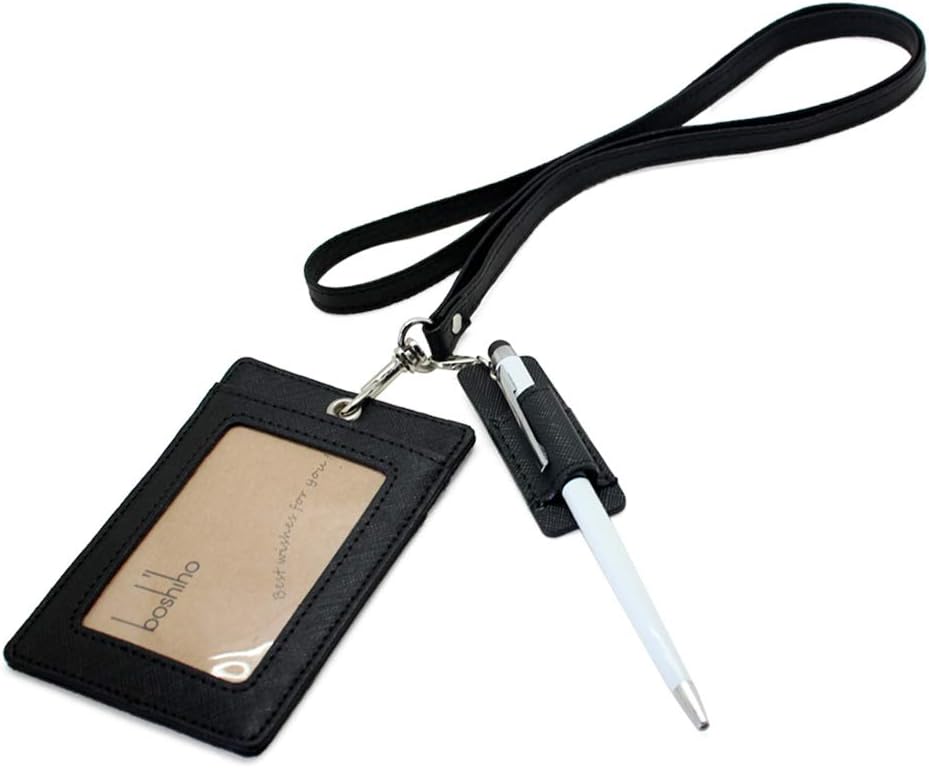 saffiano leather badge holder