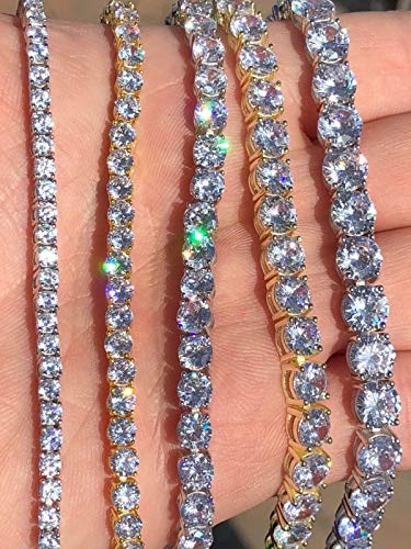 HarlemBling Real Solid 925 Sterling Silver Mens Or Womens Tennis Bracelet - 14k Yellow & Rose Gold Finish Over Solid 925 Silver - 3-6mm - 6-9" Iced One Row Bracelet3