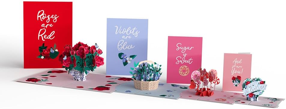 Lovepop Valentines Day Card for Her, Him - 3D Romantic Greeting Pop-Up Nesting Card - Roses are Red Poet - 5" x 7" - Blank Notecard & Envelope Included