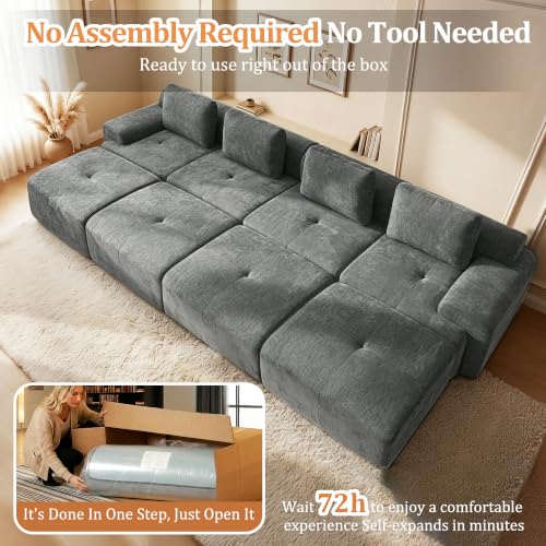 Image of 159 inch Oversized Boneless Couch, Comfort Cloud Sectional Couches for Living Room, Modular Sofa High Back & Extra Deep Seat, No Assembly, Soft Chenille Fabric (Dark Grey, 159 inch-(4+4))