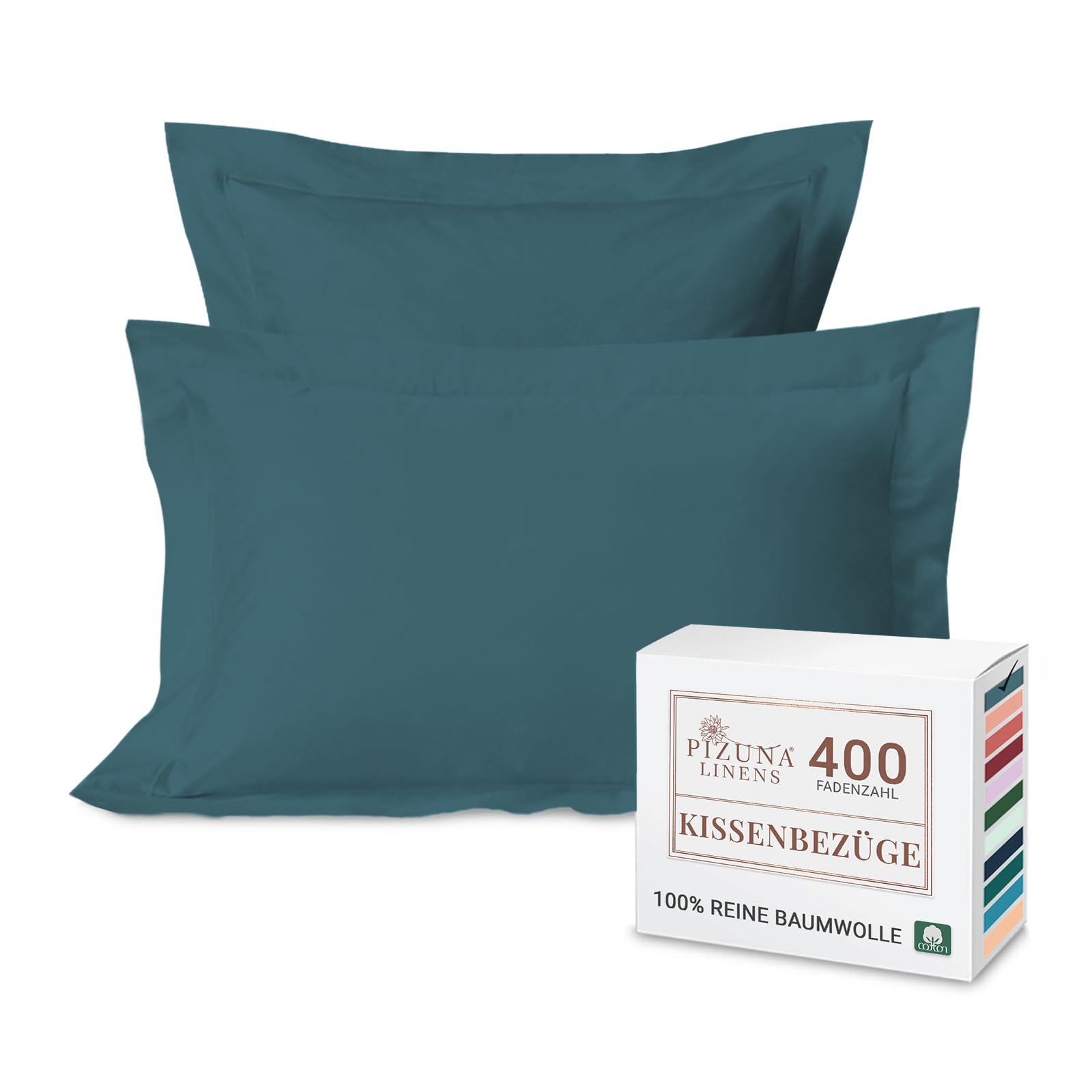 Pizuna Oxford 2 Pack Kissenbezug 50x75cm Baumwolle Pfauenblau 400 Fadenzahl