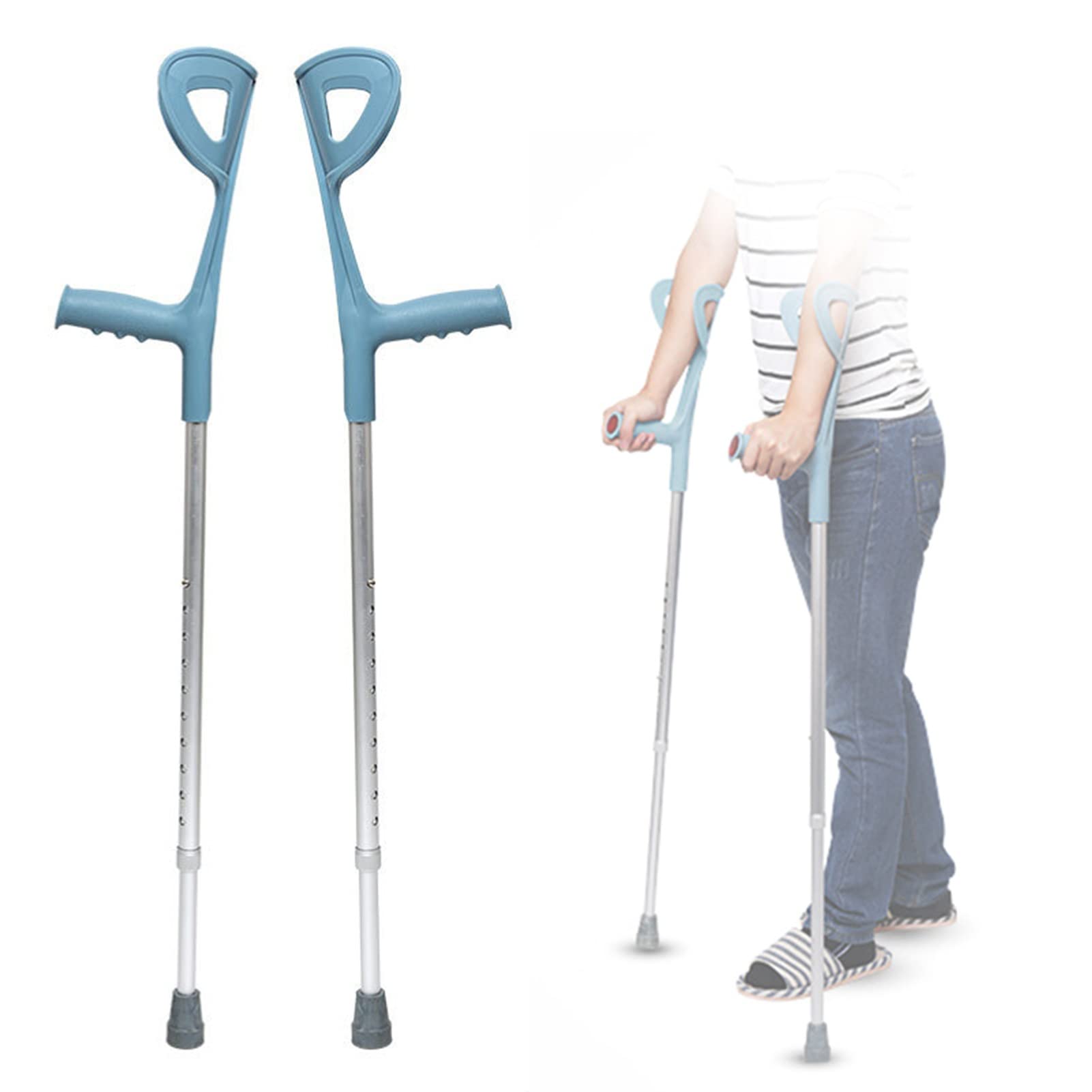 Muletas de Antebrazo para Adultos, Muletas Ergonómicas de Aluminio, Muletas Ortopédicas Ligeras, Manguito Abierto, Altura Aplicable 150~185cm, 1 Par