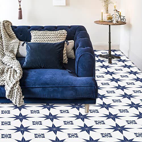 MORCART 20 Sheet Peel & Stick Floor Tiles, 8x8 Inches Blue Stellar Vinyl Flooring for Kitchen, Staircase, Apartment, RV, Fireplace, Bathroom Peel and Stick Tiles for Floor,Stick on Floor Tiles