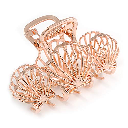Pinza para el pelo de concha oro rosa pulido y 75 mm de ancho para mujer