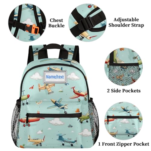 Custom Toddler Backpack for Boy Girl Personalized Kids Backpack with Name, Cartoon Airplanes Pattern Preschool Bag with Chest Strap, Nursery Rucksack for Kindergarten Children Kids Gift3