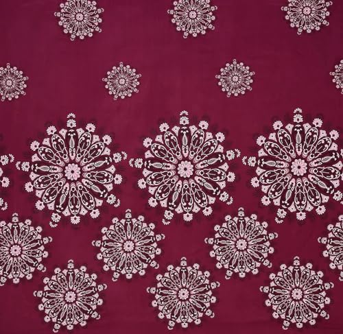 Image of Glace Cotton Double Bedsheet 90x90 Inch with 2 Pillow Covers 18x28 Inch - Dark Wine Floral Mandala Print Bed Sheet Set - Soft Flat Bedcover for Double Mattress Bedroom Hostel Room - Wine Flower