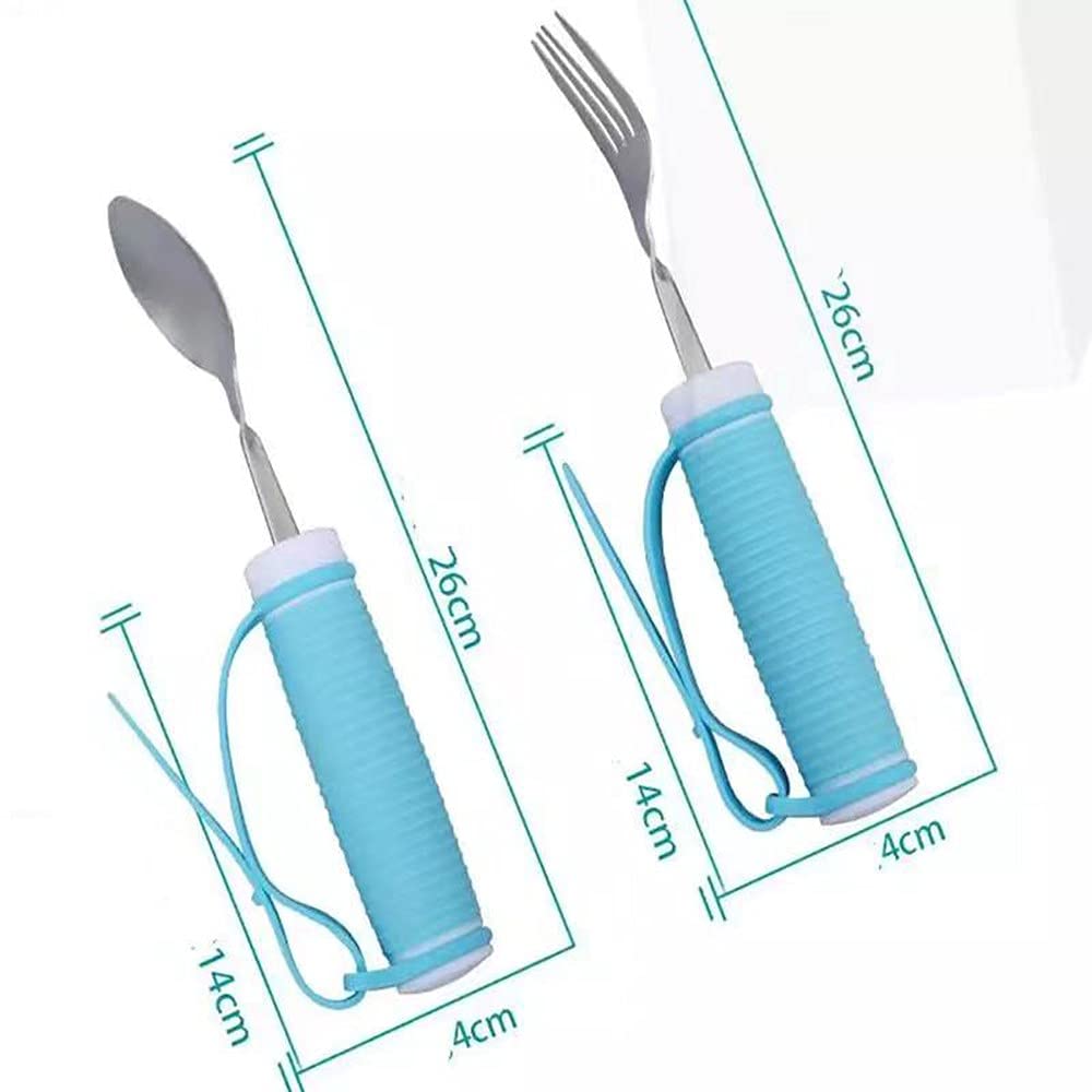 Kit Adaptable de Tenedor Y Cuchara para Temblores de Mano Cubiertos Flexibles con Cinturón de Mano Vajilla Antivibraciones de Ayuda para Pacientes de Edad Avanzada Y con Parkinson