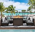 7 Piece Patio Furniture Set with 42" Fire Pit Table Outdoor Sectional Conversation Sofa Set with Coffee Table and Comfortable Cushions, Grey