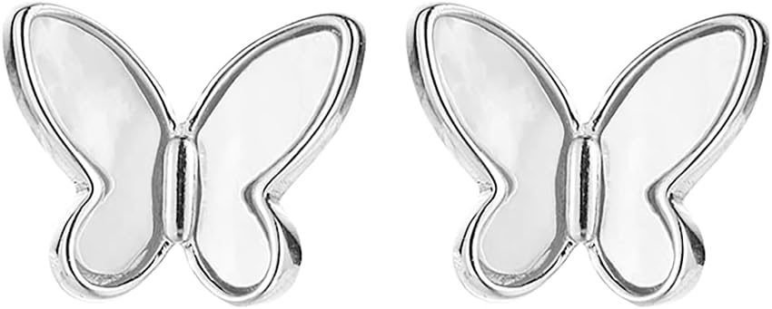 SLUYNZ 925 Sterling Silver Butterfly Studs Earrings for Women Mother of Pearl Butterfly Studs Earrings