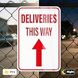 Anobell 2 Pack Deliveries This Way Sign with Directional Upward Arrow 18 × 12 Inch Reflective Aluminum Rust Free Metal Package Delivery Signs for Outside Home Business Property