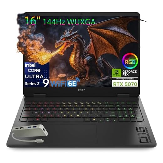 HP OMEN 16" 144Hz WUXGA Slim Gaming Laptop, Intel 16-Core Ultra 9 285H, GeForce RTX 5070 Computer, 32GB DDR5 RAM, 1TB SSD, WiFi 6E, RGB Backlit KB, Windows 11, Type-C Hub