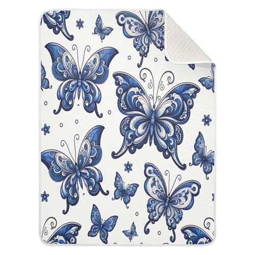 Burbuja Blue Paisley Butterflies Baby Blanket for Boys Girls, Nursery Soft Warm Swaddling Receiving Baby Blankets, 30x40 in Toddler Blanket