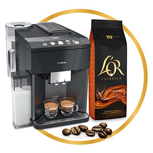 L'Or Espresso Café Grano Colombia 100% Arábica, 500 g + Siemens - Cafetera superautomática EQ.500 Integral, con display TFT táctil y depósito de leche integrado, color negro