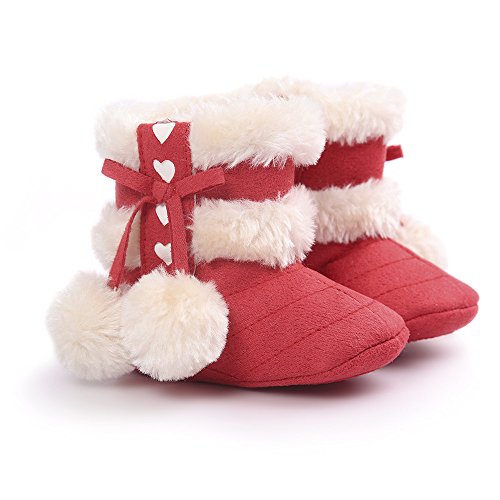 Estamico Baby Girl Winter Fur Snow Boots Toddler Shoes With Bowknot Red 3-6 Months #TOP2