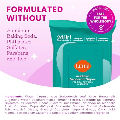 Image of Lume Acidified Deodorant Wipes - 45 ct, 2 pk (Cool Cucumber) | 24-Hour Odor Control, Aluminum, Baking Soda & Paraben Free, Flushable Whole-Body Deodorant Wipes for Women
