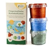 GRÜNSPECHT Fingermalfarbe Glitzer Kometenfunkel, Fingerfarben Set für Kinder, 3 x 90 g, schadstofffrei, vegan, wasserlöslich, cremige Farben zum Basteln, blau, grün, kupfer (698-V3)